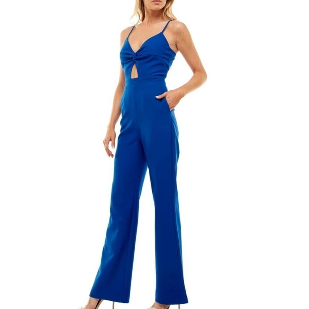 New Socialite Twist Front Cutout Sleeveless Jumpsuit in Cobalt Size S
